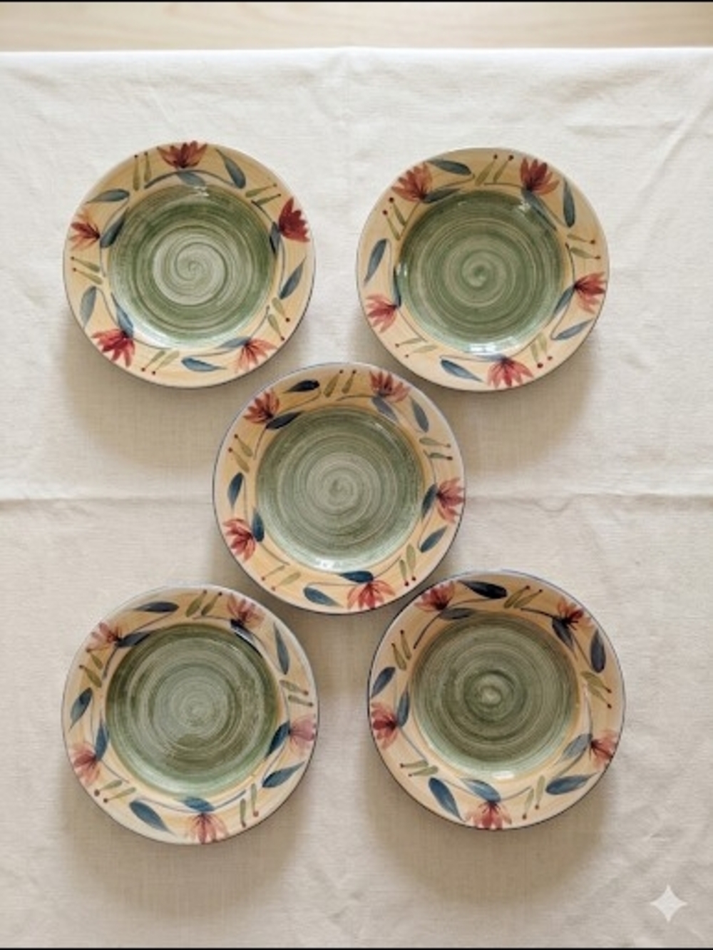 Pier 1 Elizabeth Salad Dessert Plates Set of 5 Green Floral Swirl Cottagecore
